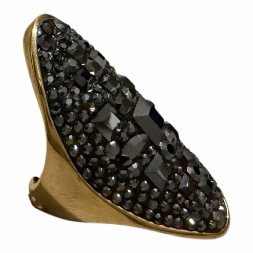 Henri Bendel Gold Ring with Black Crystals